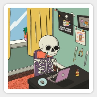 Skeleton At Desk Sticker